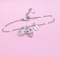 Silver Comedy Tragedy Drama Charm Bracelet Theater Comedy Club Gifts Ideas Personalize Customize Charm Bracelet, N3498