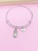 Silver Pineapple Charm Bracelet, Fruit Food Jewelry, Stainless Steel Bracelet, Personalized Custom Gift, N1558