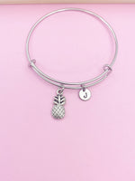 Silver Pineapple Charm Bracelet, Fruit Food Jewelry, Stainless Steel Bracelet, Personalized Custom Gift, N1558