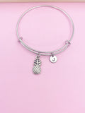 Silver Pineapple Charm Bracelet, Fruit Food Jewelry, Stainless Steel Bracelet, Personalized Custom Gift, N1558