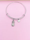 Silver Pineapple Charm Bracelet, Fruit Food Jewelry, Stainless Steel Bracelet, Personalized Custom Gift, N1558
