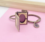 Bronze Book Locket Keychain, Personalized Initial Charm