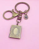 Bronze Book Locket Keychain, Personalized Initial Charm