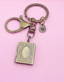 Bronze Book Locket Keychain, Personalized Initial Charm