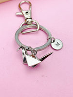 Silver Paper Crane Charm Keychain, Japanese Crane, AN1470