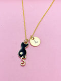 Gold Cute Black Cat Heart Charm Necklace Animal Shelters Workers Gifts Ideas Personalized Customized Made to Order, N5507