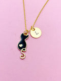 Gold Cute Black Cat Heart Charm Necklace Animal Shelters Workers Gifts Ideas Personalized Customized Made to Order, N5507