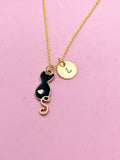 Gold Cute Black Cat Heart Charm Necklace Animal Shelters Workers Gifts Ideas Personalized Customized Made to Order, N5507