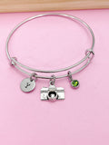Silver Camera Charm Bracelet, Personalized Initial, Photography Gift, BB46
