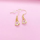 Gold Heart Zirconia Charm Earrings, Heart Cubic Zirconia Charm, Mother's Day Gifts Ideas, N2789