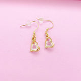 Gold Heart Cubic Zirconia Earrings, Stainless Steel Hooks