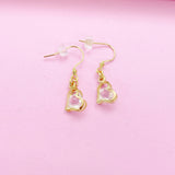 Gold Heart Cubic Zirconia Earrings, Stainless Steel Hooks