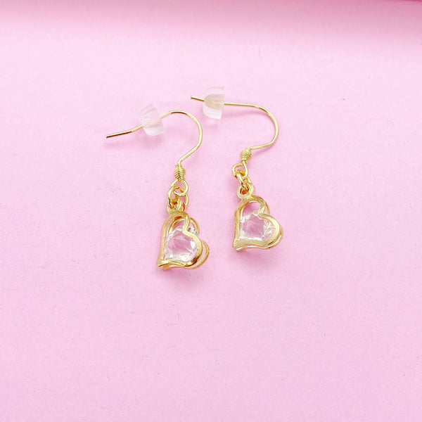 Gold Heart Zirconia Charm Earrings, Heart Cubic Zirconia Charm, Mother's Day Gifts Ideas, N2789