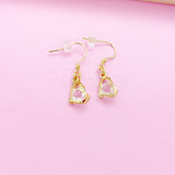 Gold Heart Cubic Zirconia Earrings, Stainless Steel Hooks