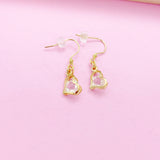 Gold Heart Cubic Zirconia Earrings, Stainless Steel Hooks