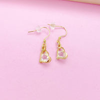 Gold Heart Zirconia Charm Earrings, Heart Cubic Zirconia Charm, Mother's Day Gifts Ideas, N2789
