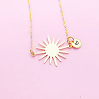 Gold Sunburst Necklace Sun Solar Eclipse Personalize Customize Charm Necklace, N3863