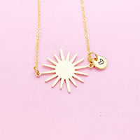 Gold Sunburst Necklace Sun Solar Eclipse Personalize Customize Charm Necklace, N3863