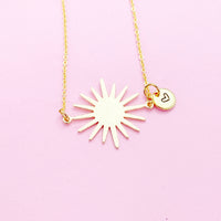 Gold Sunburst Necklace Sun Solar Eclipse Personalize Customize Charm Necklace, N3863