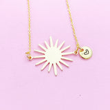 Gold Sunburst Necklace Sun Solar Eclipse Personalize Customize Charm Necklace, N3863