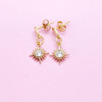 Gold Sun Sunrays Charm Stud Earrings, N4150