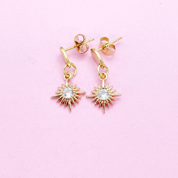 Gold Sun Sunrays Charm Stud Earrings, N4150