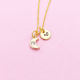 Gold TINY Crescent Moon Charm Necklace, Personalize Customize Jewelry, N4089