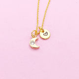 Gold TINY Crescent Moon Charm Necklace, Personalize Customize Jewelry, N4089