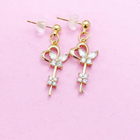Gold Key Flower Butterfly Earrings Personalize Customize Bridesmaid Wedding Gifts Ideas, N4156