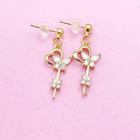 Gold Key Flower Butterfly Earrings Personalize Customize Bridesmaid Wedding Gifts Ideas, N4156