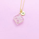 Gold Press Flower Pink Necklace Personalized Customized Jewelry Gifts, AN2983