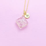 Gold Press Flower Pink Necklace Personalized Customized Jewelry Gifts, AN2983