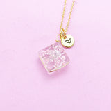 Gold Press Flower Pink Necklace Personalized Customized Jewelry Gifts, AN2983