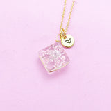 Gold Press Flower Pink Necklace Personalized Customized Jewelry Gifts, AN2983