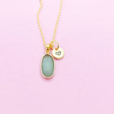 Natural Green Aventurine Charm Gold Necklace Everyday Gift Ideas Personalized Customized Made to Order Jewelry, AN3429