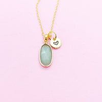 Natural Green Aventurine Charm Gold Necklace Everyday Gift Ideas Personalized Customized Made to Order Jewelry, AN3429