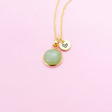 Gold Green Aventurine Pendants Necklace Personalize Customize Gifts, N3385A