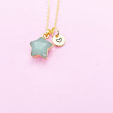 Gold Natural Green Aventurine Star Necklace Personalize Customize Jewelry, N4269