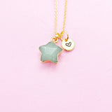 Gold Natural Green Aventurine Star Necklace Personalize Customize Jewelry, N4269