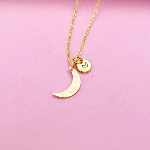 Gold Crescent Moon Necklace Personalize Customize Jewelry, N3037