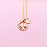 Gold Moon Star Charm Necklace Personalize Customize Jewelry, N4109