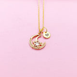 Gold Moon Star Charm Necklace Personalize Customize Jewelry, N4109