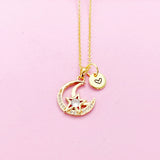 Gold Moon Star Charm Necklace Personalize Customize Jewelry, N4109