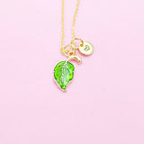 Gold Green Leaf Charm Necklace Personalize Customize Jewelry, N624