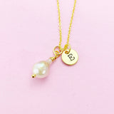 Gold Natural Baroque Pearl Keshi Pearl Charm Necklace Cultured Freshwater Pearl, Personalize Customize Jewelry, N4628