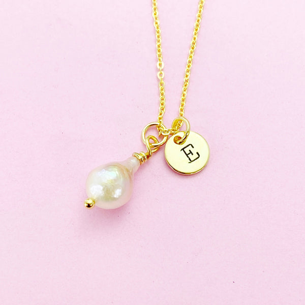 Gold Natural Baroque Pearl Keshi Pearl Charm Necklace Cultured Freshwater Pearl, Personalize Customize Jewelry, N4628