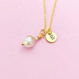 Gold Natural Baroque Pearl Keshi Pearl Charm Necklace Cultured Freshwater Pearl, Personalize Customize Jewelry, N4628