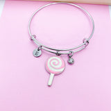 Silver Pink Lollipop Charm Bracelet, AN884