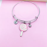 Silver Pink Lollipop Charm Bracelet, AN884