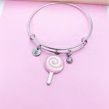 Silver Pink Lollipop Charm Bracelet, AN884